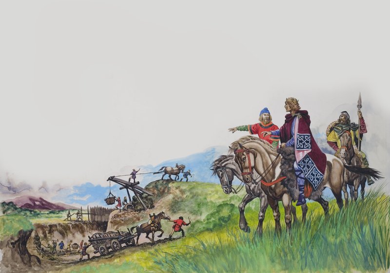 Kral Offa (757-96) inşa edilen hendeğini izlerken (kağıt üzerine guaj) by Peter Jackson