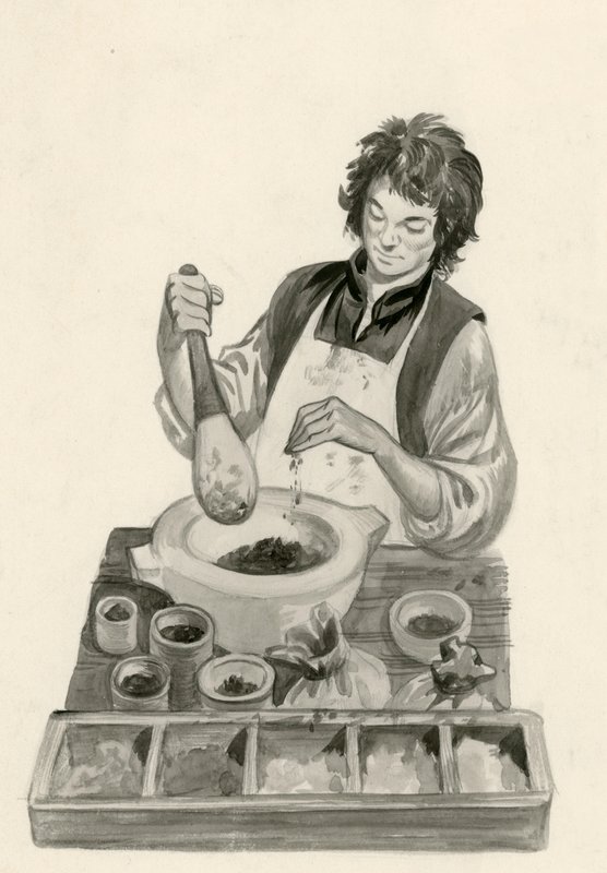 Michelangelo, as a an apprentice, mixing paints  by Peter Jackson