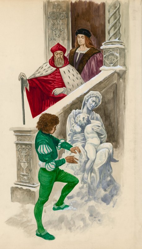 Michelangelo, as a boy, carving a statue from the snow  by Peter Jackson