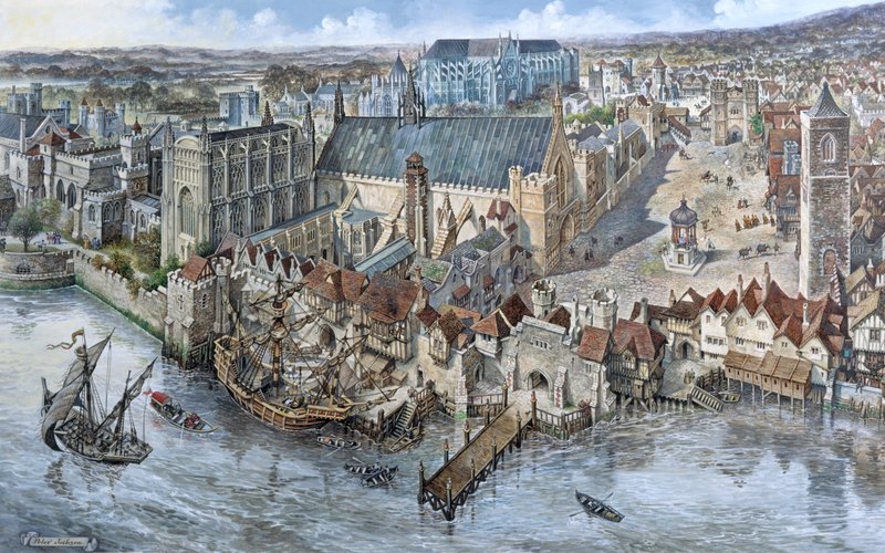 Eski Londra Yeniden İnşa Edildi: Westminster Sarayı yaklaşık 1530 by Peter Jackson