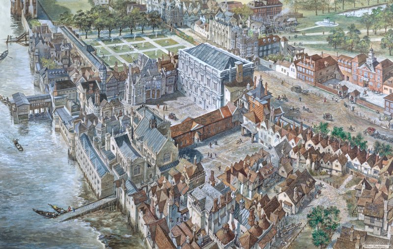 Eski Londra Yeniden İnşa Edildi: Whitehall Sarayı yaklaşık 1680 by Peter Jackson
