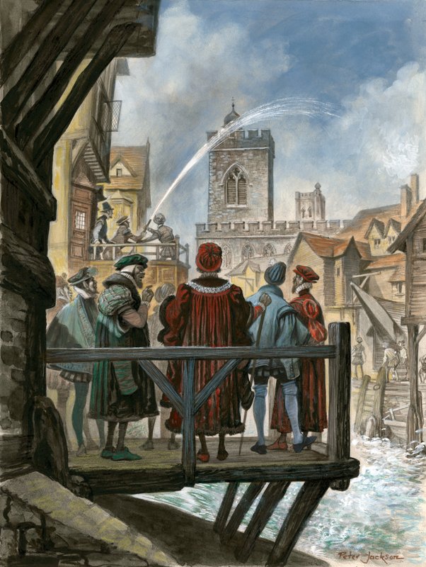 Peter Morris'in eski Londra Köprüsü'ndeki su işleri Lord Mayor ve Aldermen of the City tarafından beğeniliyor by Peter Jackson