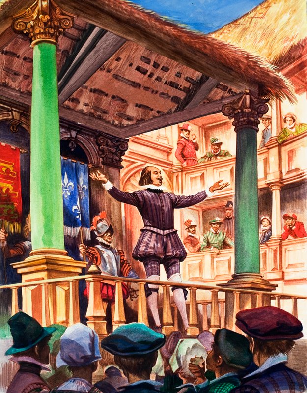Shakespeare yeni inşa edilen Globe tiyatrosunun sahnesinde by Peter Jackson
