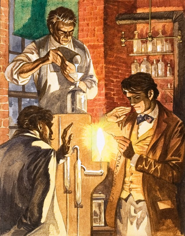 Thomas Edison ve Joseph Swan elektrik ışığını yaratıyor by Peter Jackson