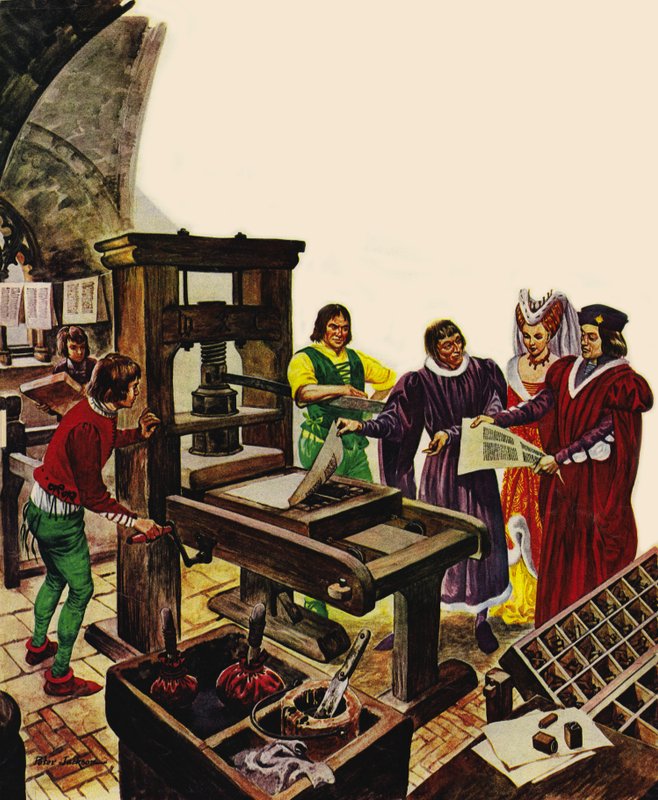 William Caxton matbaasını Kral IV. Edward ve Kraliçesi Elizabeth