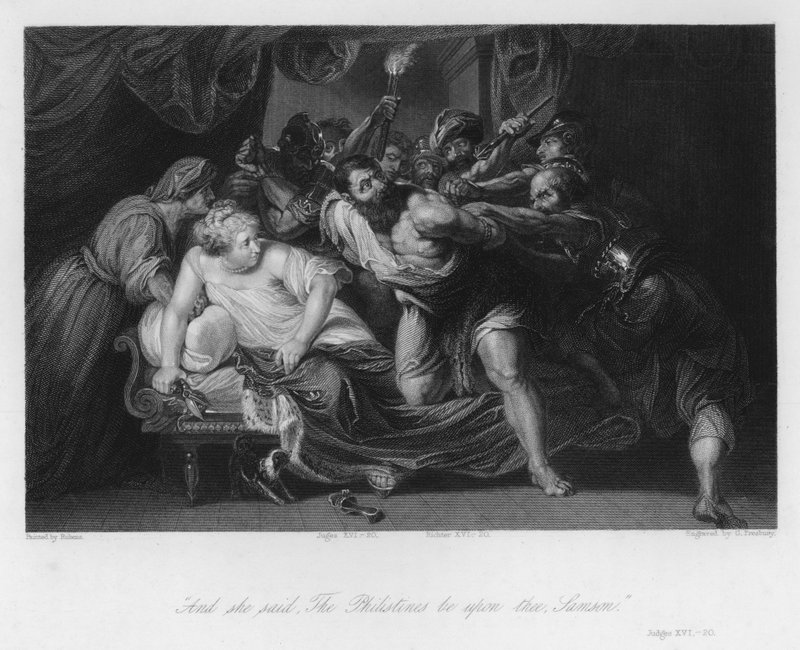 Delilah tarafından ihanete uğrayan Samson, Yargıçlar XVI, 20 (gravür) by Peter Paul (after) Rubens