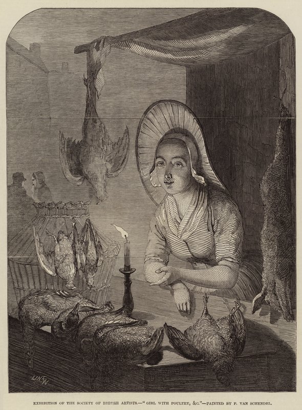 Kümes hayvanları ile kız, vb by Petrus van Schendel