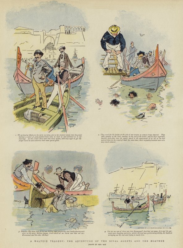 Bir Malta Trajedisi, Rakip Ajanların ve Kayıkçıların Macerası (chromolitho) by Phil May