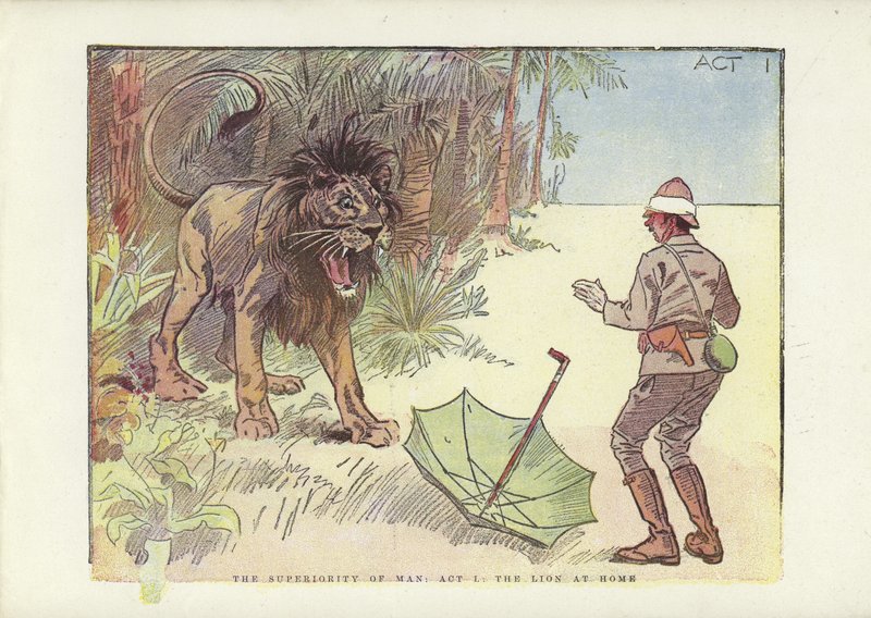 İnsanın üstünlüğü, I. Perde, evde aslan by Phil May