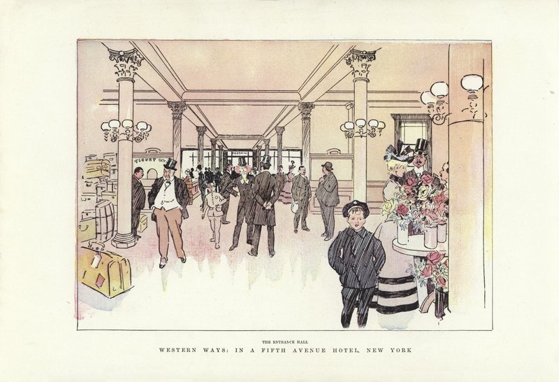 Western ways, in a Fifth Avenue Hotel, New York  by Phil May