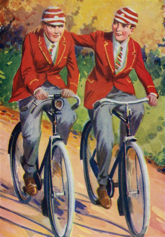 Okul üniformalı çocuklar, bisiklete binme (renkli taş) by Philibert Louis Debucourt