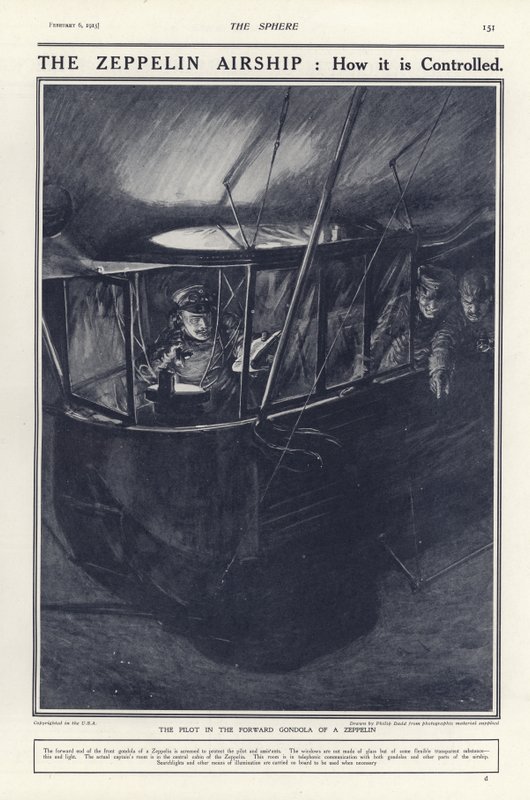 German pilot in the forward gondola of a Zeppelin, World War I  by Philip Dadd