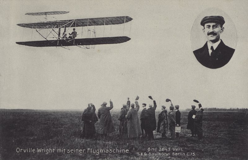 Amerikalı havacı Orville Wright ve uçan makinesi (s/b fotoğraf) by Photographer German