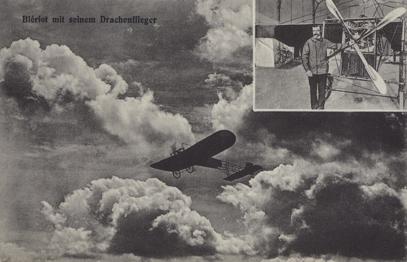 Fransız havacı Louis Bleriot ve tek kanatlı uçağı (s/b fotoğraf) by Photographer German