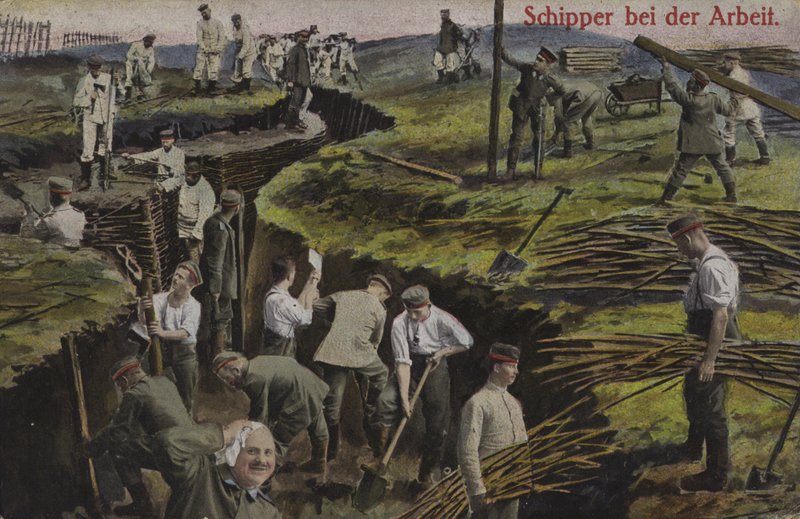 Alman piyade siperleri kazıyor, Birinci Dünya Savaşı (renkli fotoğraf) by Photographer German