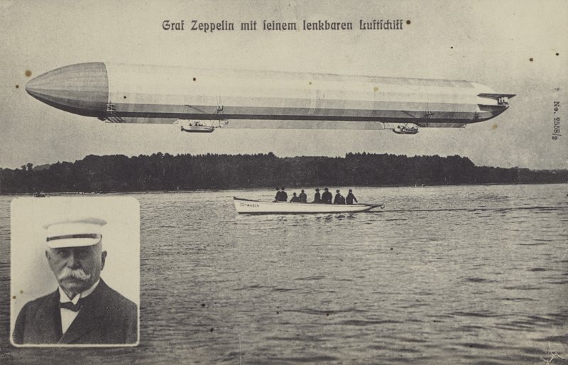 Graf Ferdinand von Zeppelin ve hava gemilerinden biri (s/b fotoğraf) by Photographer German