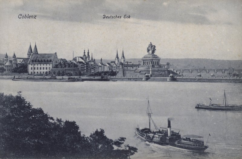 Kaiser Wilhelm I Anıtı, Deutsches Eck, Koblenz, Almanya (s/b fotoğraf) by Photographer German