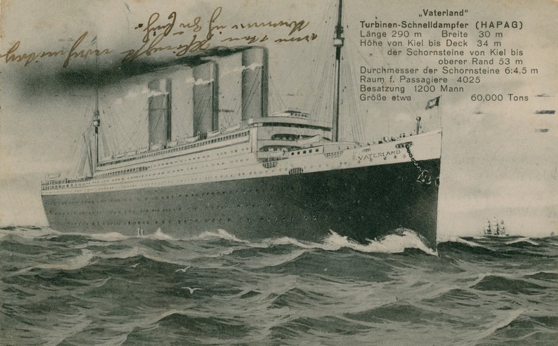 Alman gemisi, Vaterland. 1913 yılında gönderilen kartpostal. by Photographer German