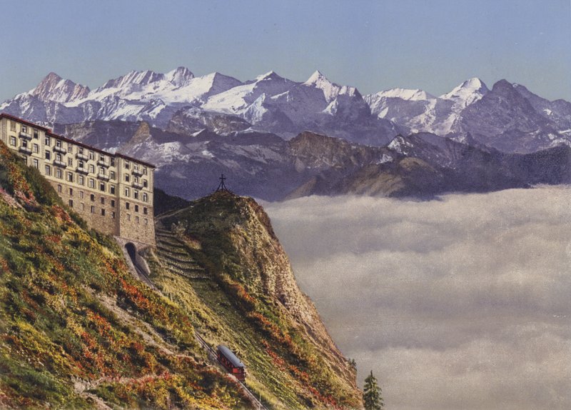 Stanserhorn 1900m teleferik ve otel ile Bern Alpleri (renkli fotoğraf) by Photographer Swiss