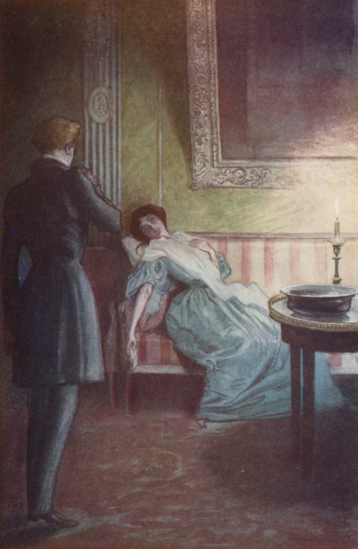 Büyük bir kanepeye uzandı, bir eli kalbinde, diğeri yanında asılıydı. by Pierre Georges Jeanniot