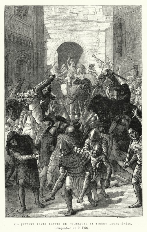 Saman Yığınlarını Atıp Kılıçlarını Çekerler (gravür) by Pierre Fritel