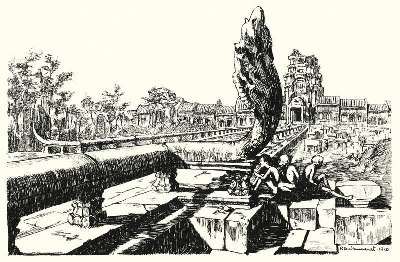 Angkor Vat parkında, Batı Gopuras (gravür) by Pierre Jeannerat de Beerski