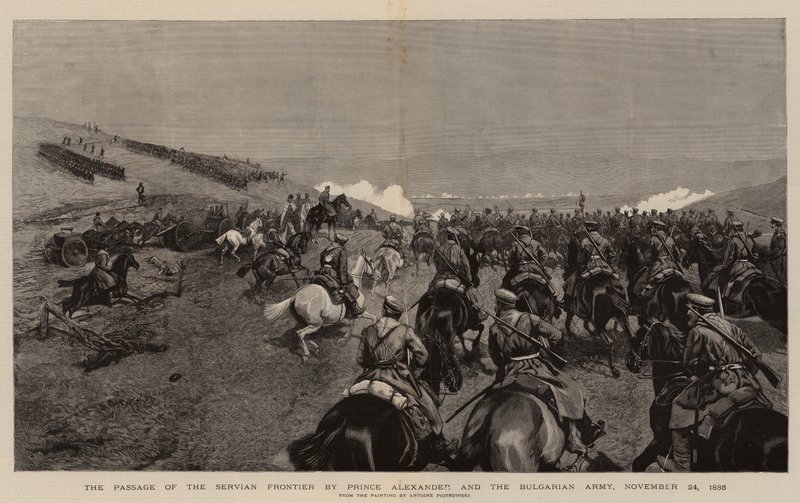 Prens Alexander ve Bulgar Ordusu tarafından Servian Frontier Geçidi, 24 Kasım 1885 (gravür) by Polish School