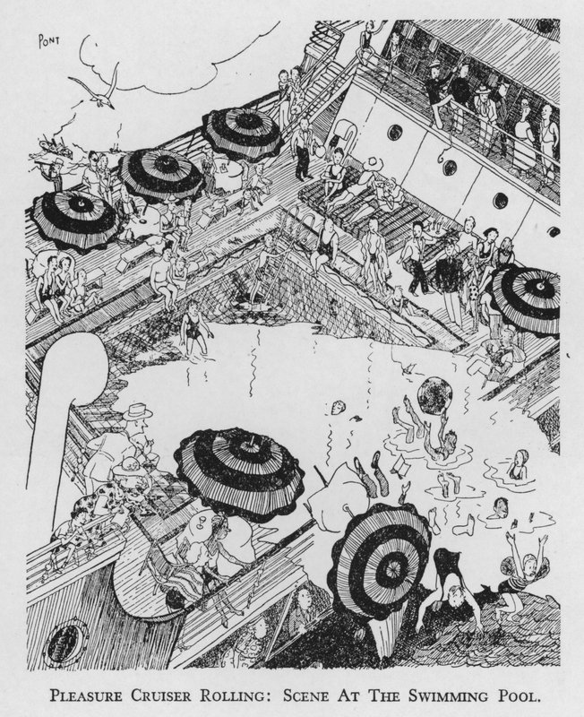 Zevk kruvazörü yuvarlanma, yüzme havuzunda sahne (litho) by Pont