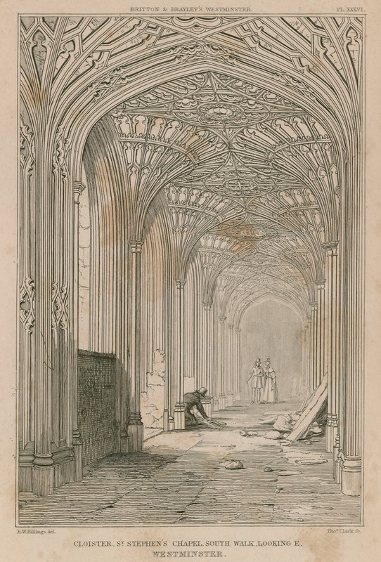 Cloister, Aziz Stephen Şapeli, Westminster, doğuya bakıyor by R. W. Billings