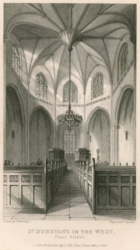 Batı'da St Dunstan's; St Dunstan Kilisesi, Fleet Street, Londra by R. W. Billings