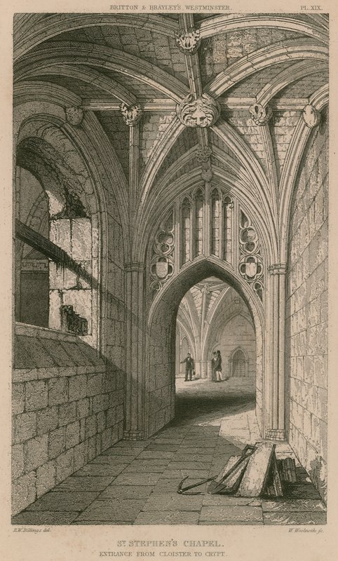 Aziz Stephen Şapeli, manastırdan mahzene giriş by R. W. Billings