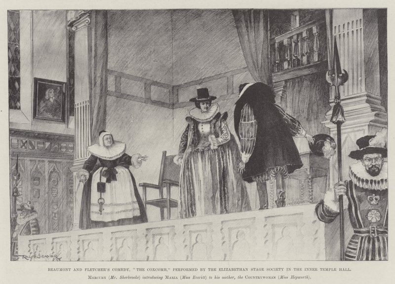 Beaumont ve Fletcher'ın Komedisi, The Coxcomb, Elizabethan Stage Society tarafından İç Tapınak Salonu'nda gerçekleştirildi. by Ralph Cleaver