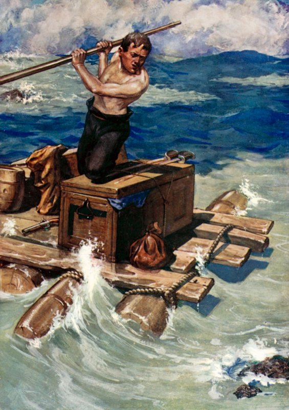 Daniel Defoe tarafından Robinson Crusoe için çizim (renkli taş) by Ralph Noel Pocock
