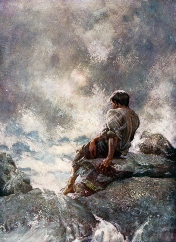 Daniel Defoe tarafından Robinson Crusoe için çizim (renkli taş) by Ralph Noel Pocock