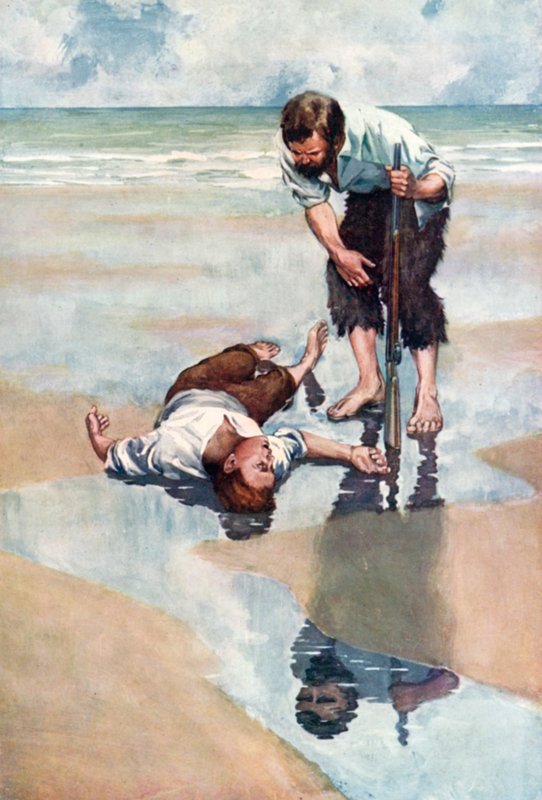 Daniel Defoe'dan Robinson Crusoe için illüstrasyon (renkli litho) by Ralph Noel Pocock