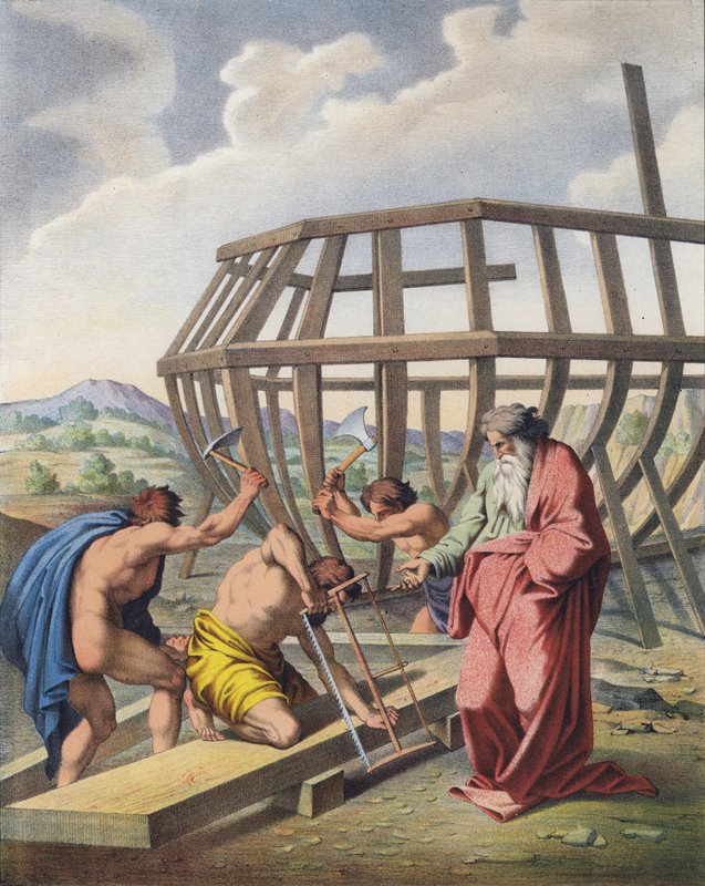 Nuh, geminin inşasını denetlerken by Raffaello Sanzio Raphael