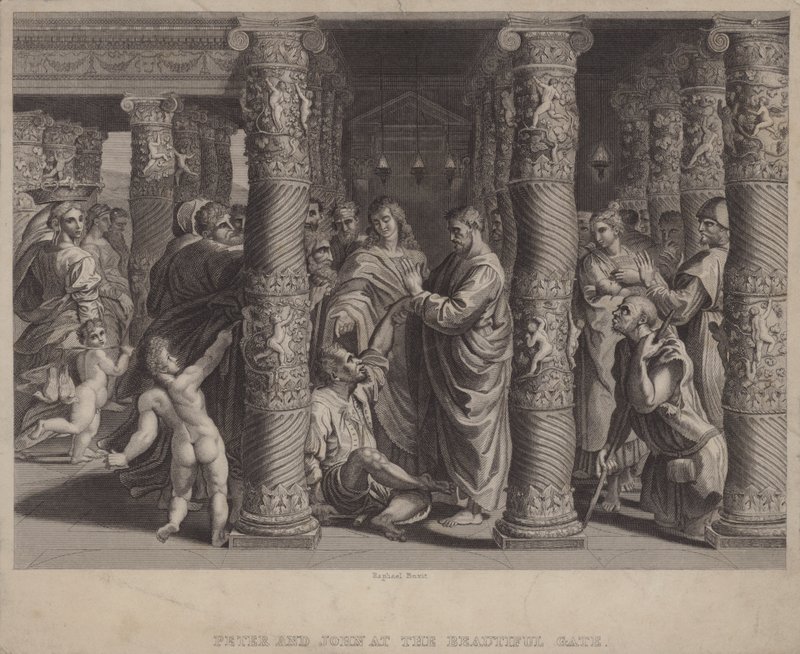 Peter ve John Güzel Kapıda (gravür) by after Raphael