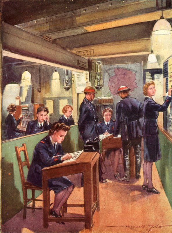 Savaş zamanı İngiliz Ulusal İtfaiye Teşkilatının kontrol odası, İkinci Dünya Savaşı by Reginald Mills