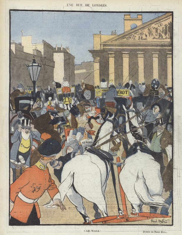 Bir Londra caddesi. Le Rire için İllüstrasyon by René Bull