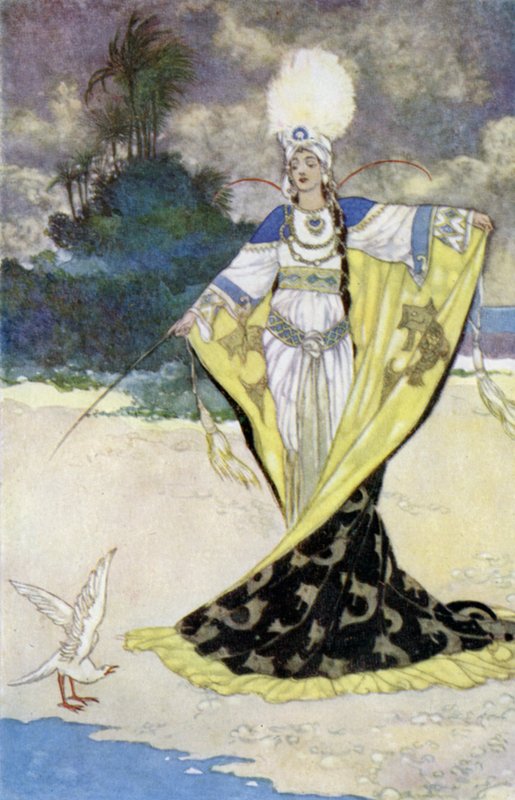Prenses Giauhara, Kral Beder'i Beyaz Kuşa Dönüştürdü (renkli taş) by René Bull