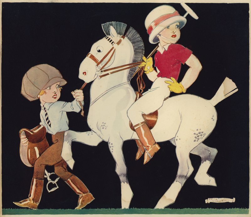 Polo midillili çocuk, istikrarlı bir kız tarafından yönetiliyor (renkli taş) by Rene Vincent