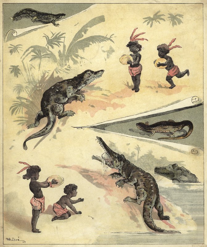 Timsahlarla oynayan Afrikalı çocuklar (chromolitho) by Richard Andre