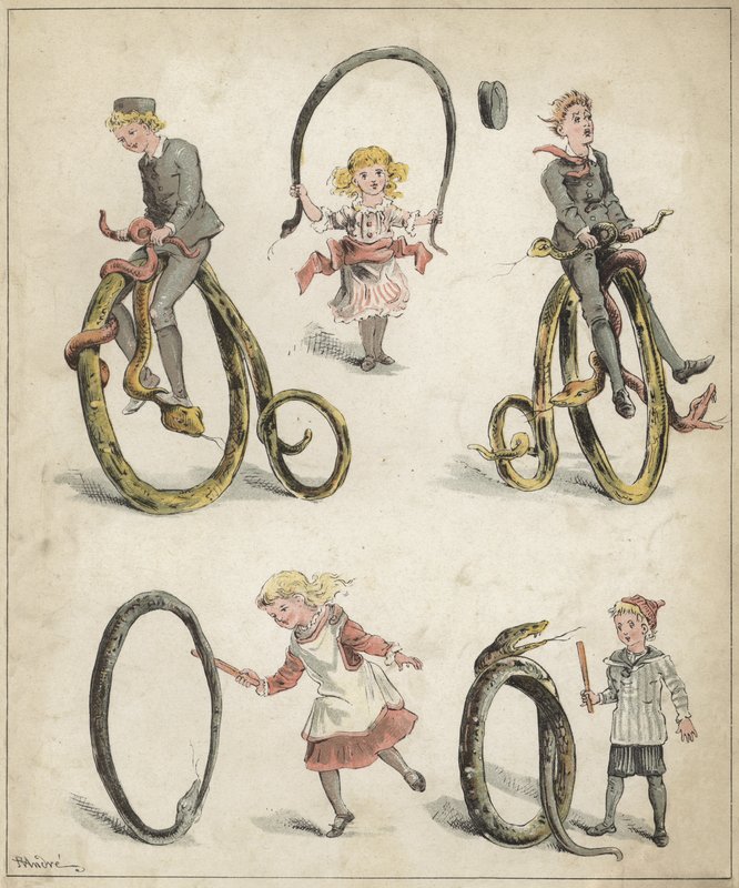 Games with snakes (chromolitho) by Richard Andre