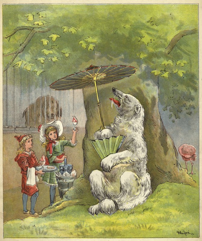 Kutup ayısı çocuklar tarafından dondurmayla besleniyor (chromolitho) by Richard Andre