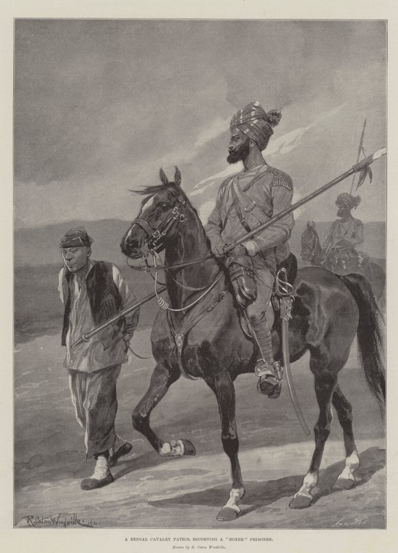 Bir Boksör Tutsağına eşlik eden bir Bengal Süvari Devriyesi by Richard Caton Woodville junior