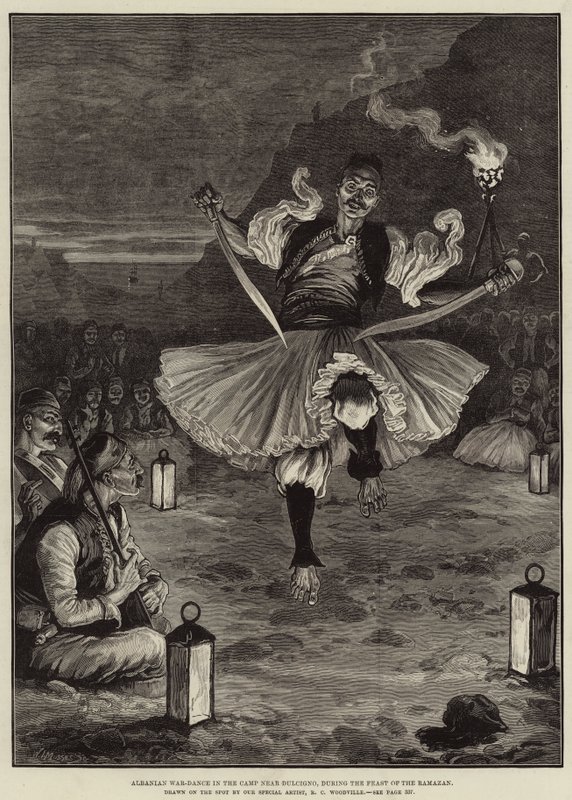 Ramazan Bayramı sırasında Dulcigno yakınlarındaki Kampta Arnavut Savaş Dansı by Richard Caton Woodville junior