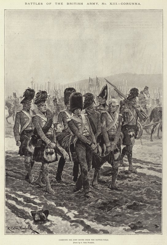 İngiliz Ordusu Savaşları, Corunna, Sir John Moore'u Savaş Alanından taşıyor by Richard Caton Woodville junior