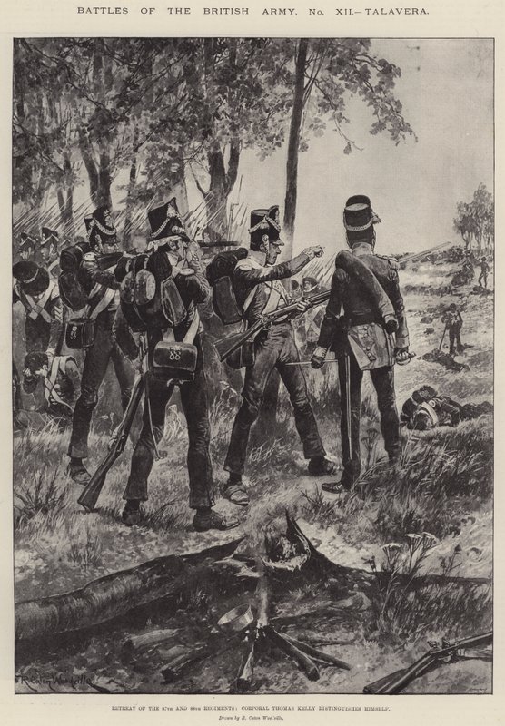 İngiliz Ordusu Savaşları, Talavera, 87. ve 88. Alayların Geri Çekilmesi, Onbaşı Thomas Kelly kendini diğerlerinden ayırıyor by Richard Caton Woodville junior