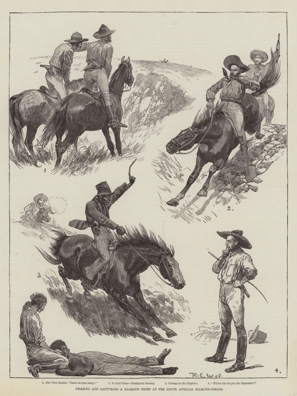 Güney Afrika Elmas Tarlalarında bir Elmas Hırsızını kovalamak ve yakalamak by Richard Caton Woodville junior