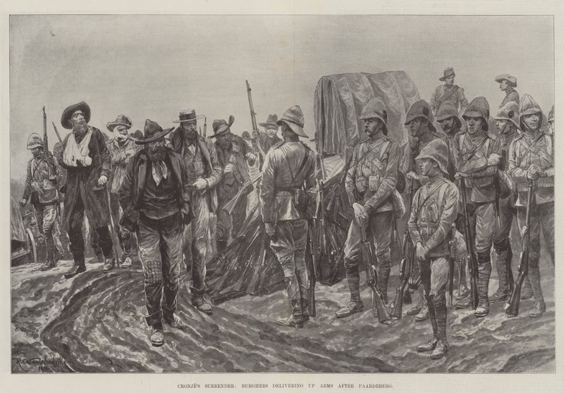 Cronje'nin Teslimi, Burghers Paardeberg'den sonra Silahları teslim ediyor by Richard Caton Woodville junior